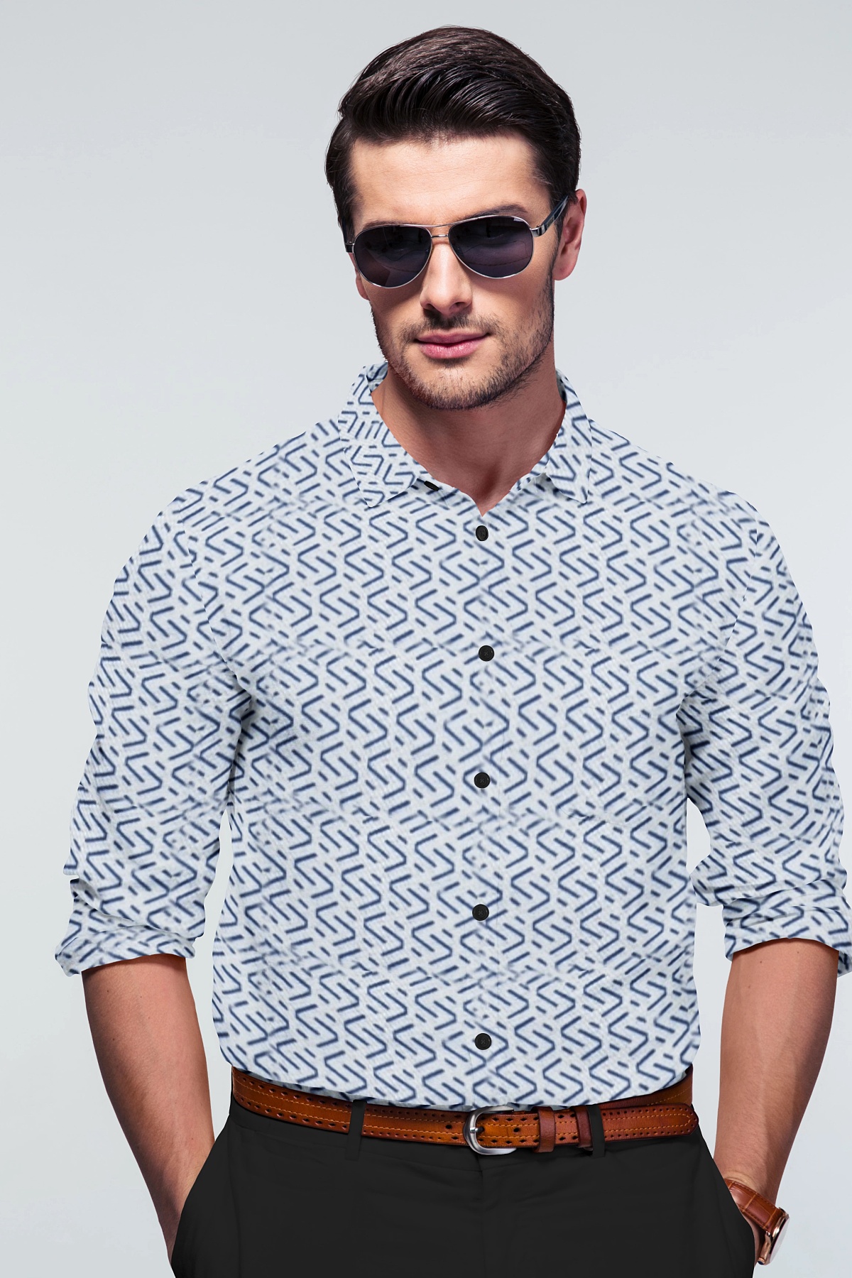 Men’s Premium Sky Color Printed Cotton Regular Fit Shirt