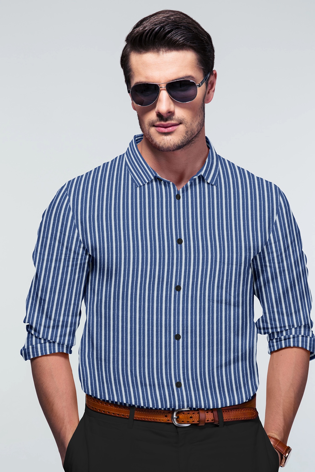 Men’s Light Blue With White Stripe Premium Cotton Formal Shirt