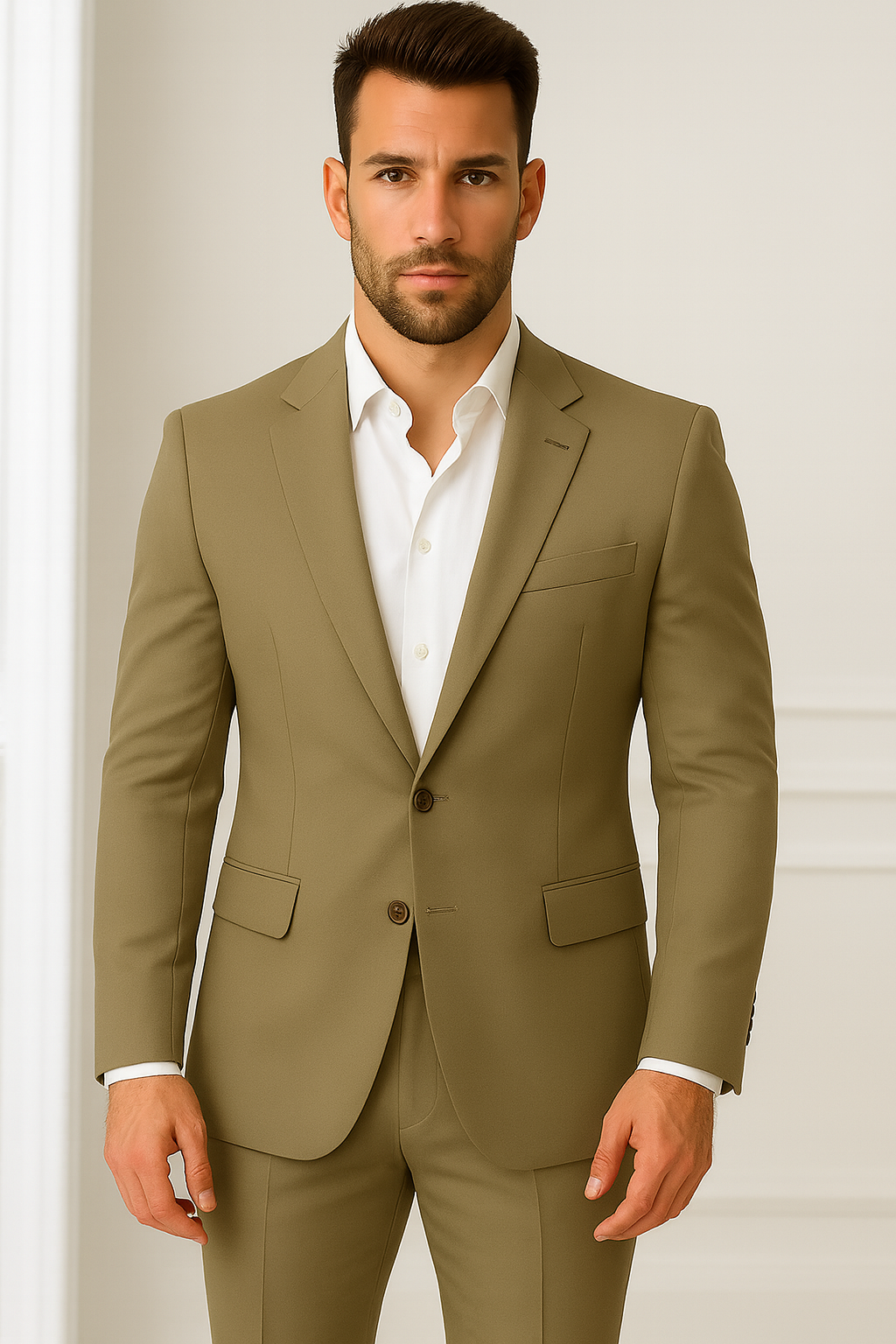 Men’s Khaki Italian Terry Tuxedo 2-Piece Suit – Premium Wedding & Formal Wear