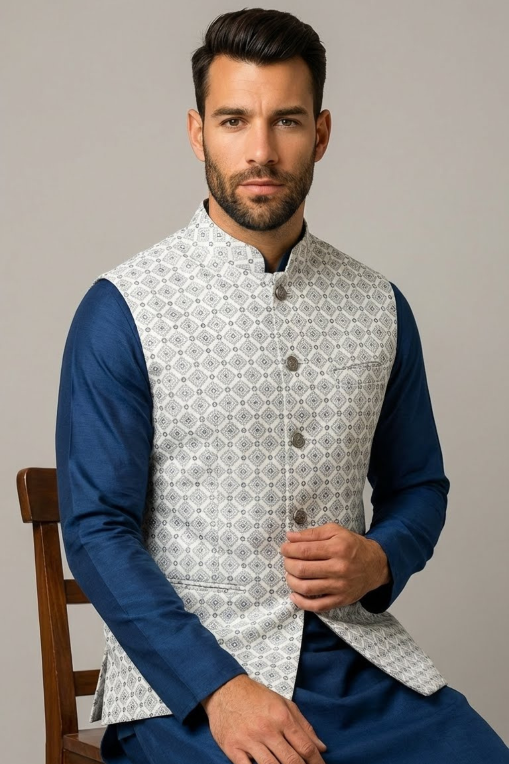 Men’s Premium White Printed Jacket – Wedding, Reception & Groomsmen Fashion