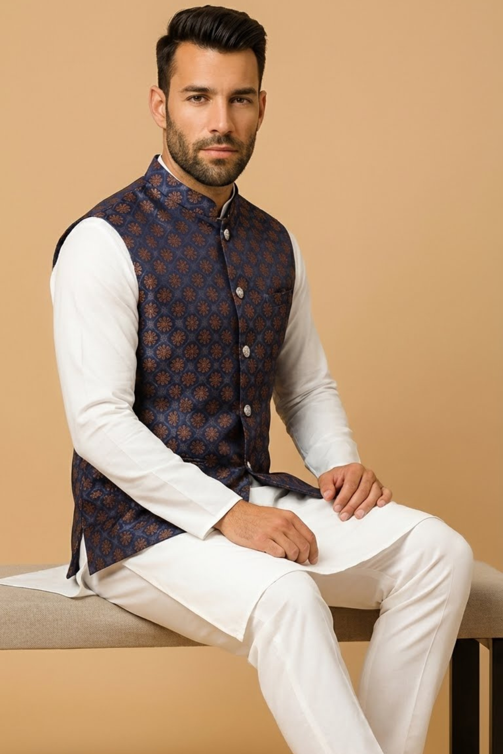 Men’s Premium Blue Printed Jacket – Wedding, Reception & Groomsmen Fashion