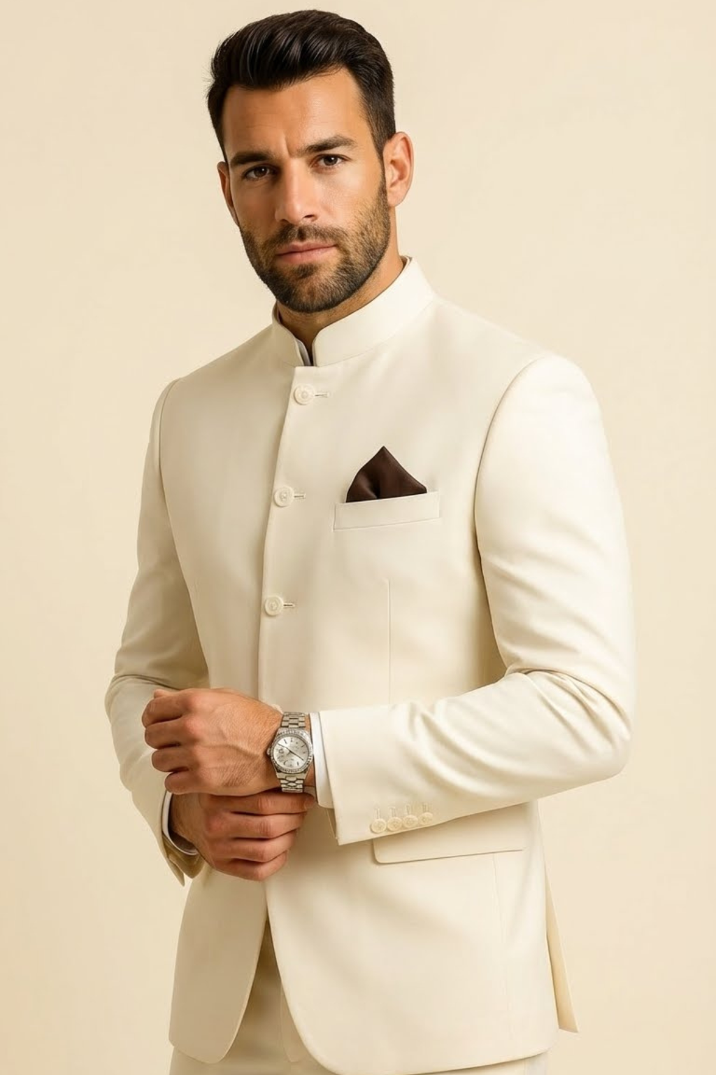 Men’s Premium Band Gala Cream White – Wedding, Reception & Groomsmen Fashion