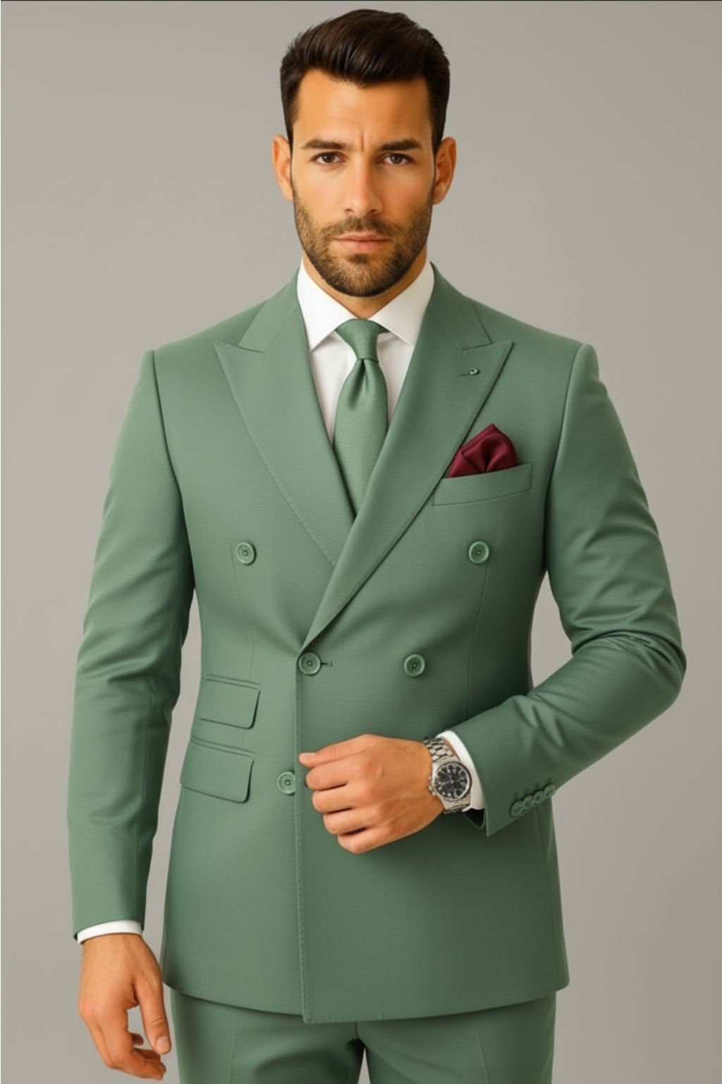 Men’s Double-Breasted Age Green Suit