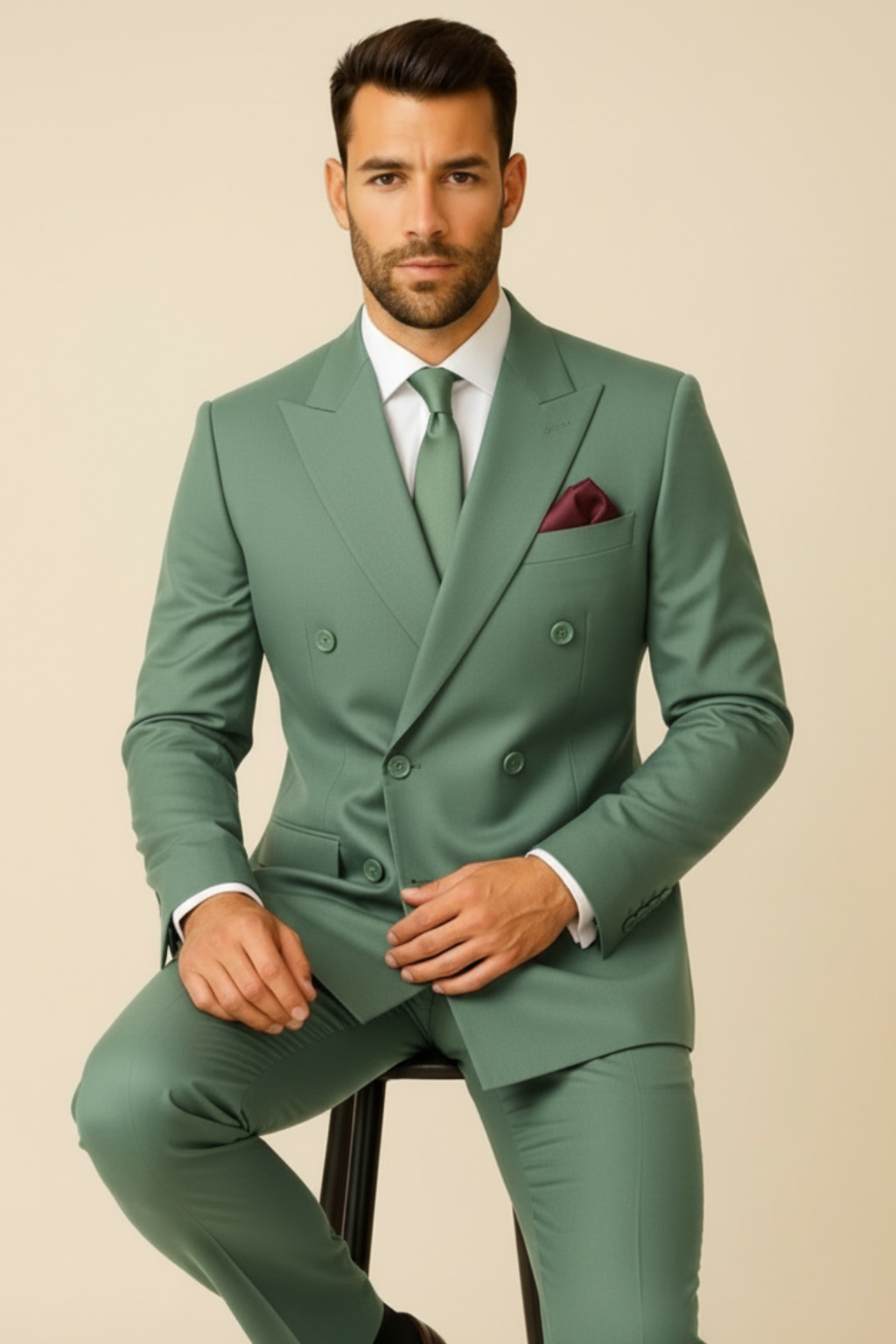 Men’s Double-Breasted Age Green Suit