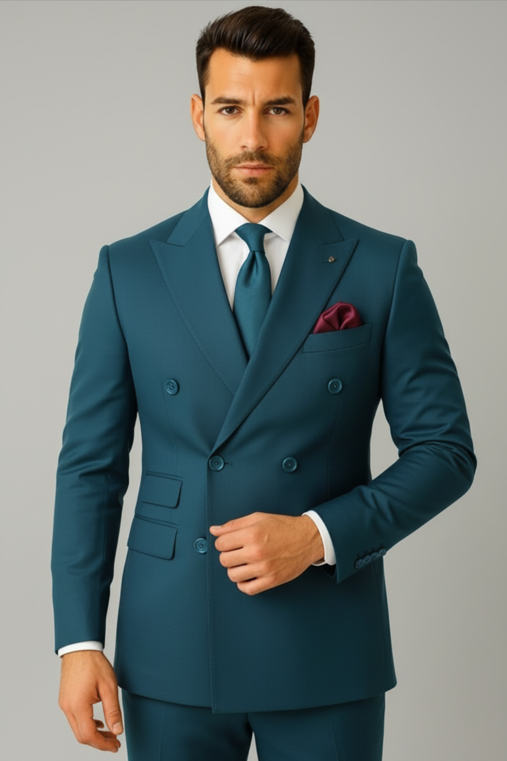 Men’s Double-Breasted Teal blue Suit