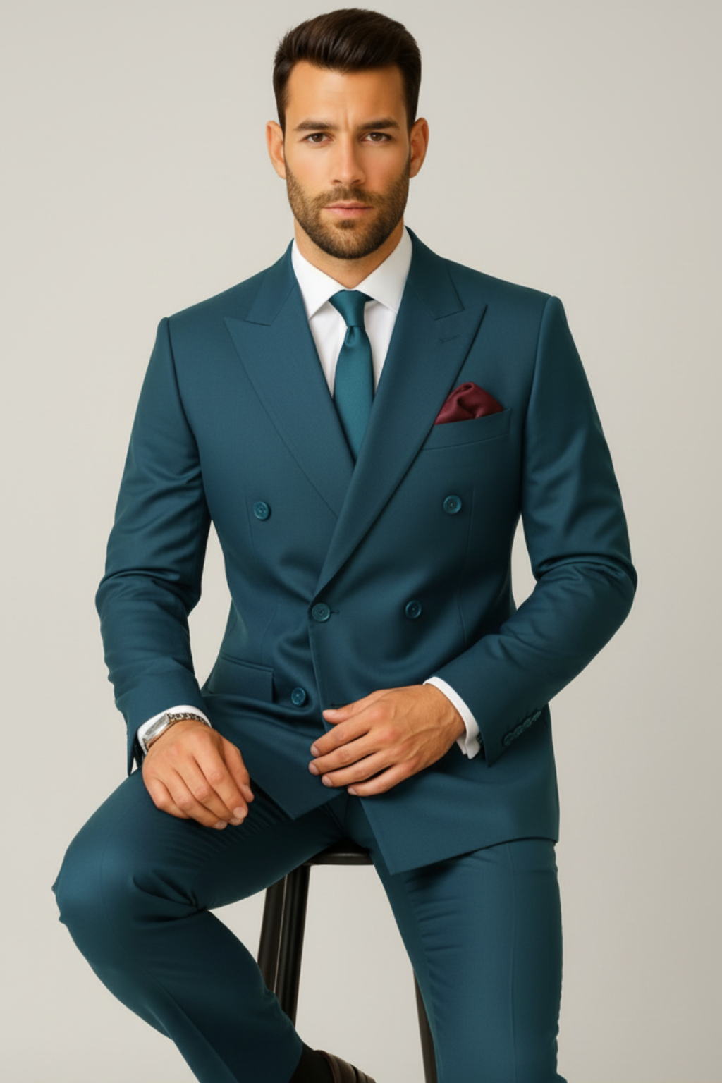 Men’s Double-Breasted Teal blue Suit