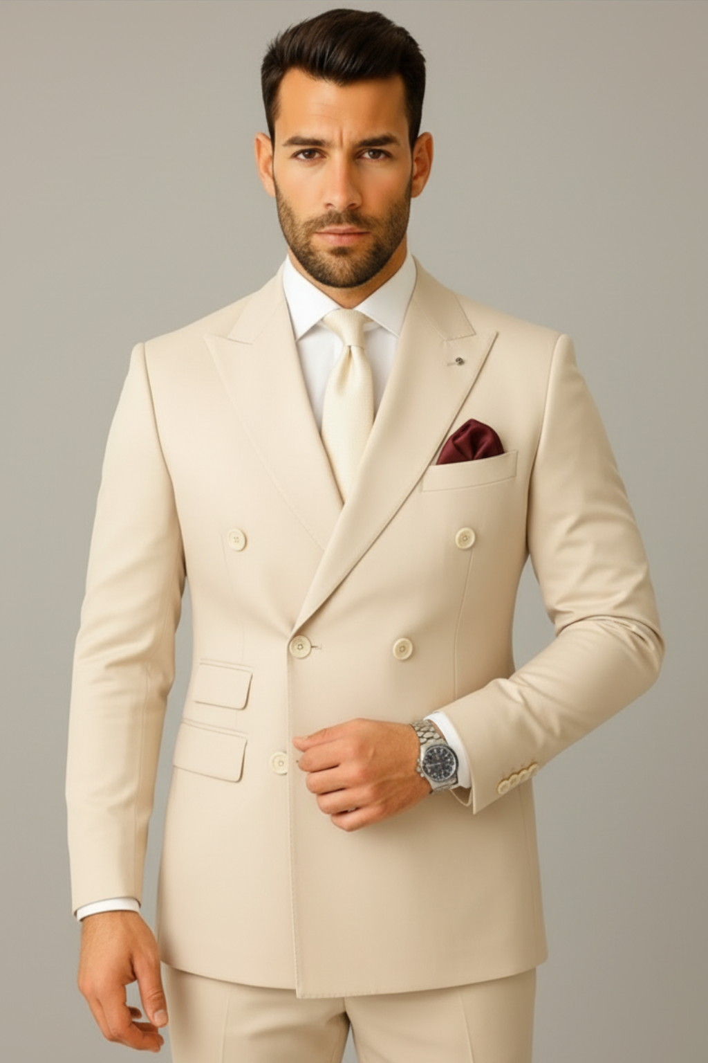 Men’s Double-Breasted Cream Suit