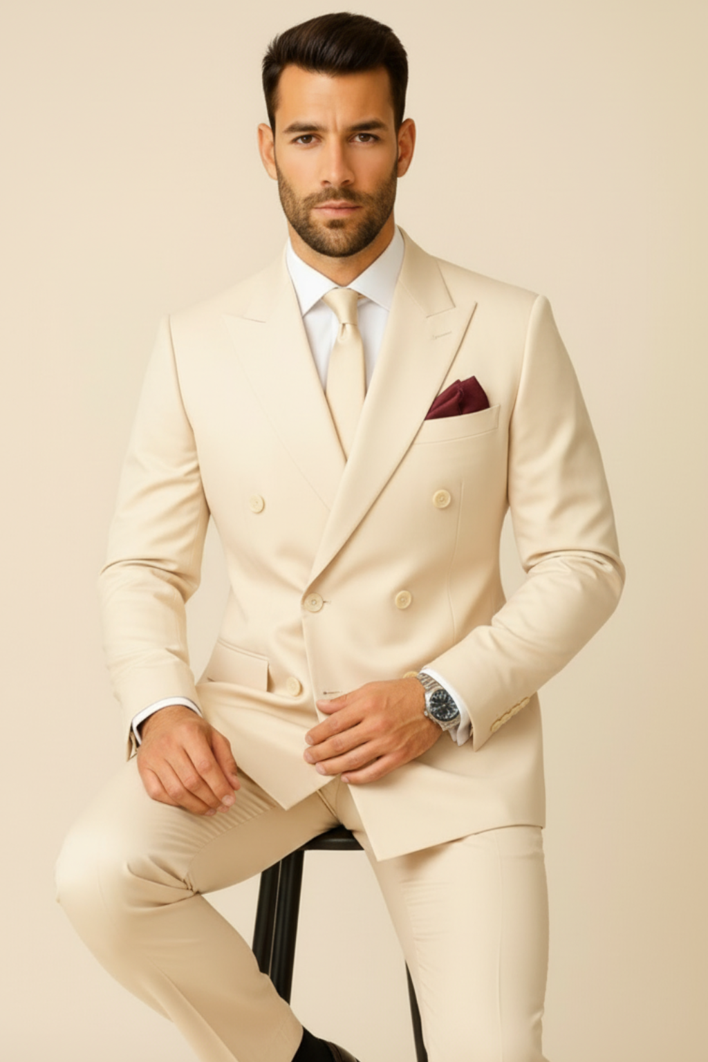 Men’s Double-Breasted Cream Suit