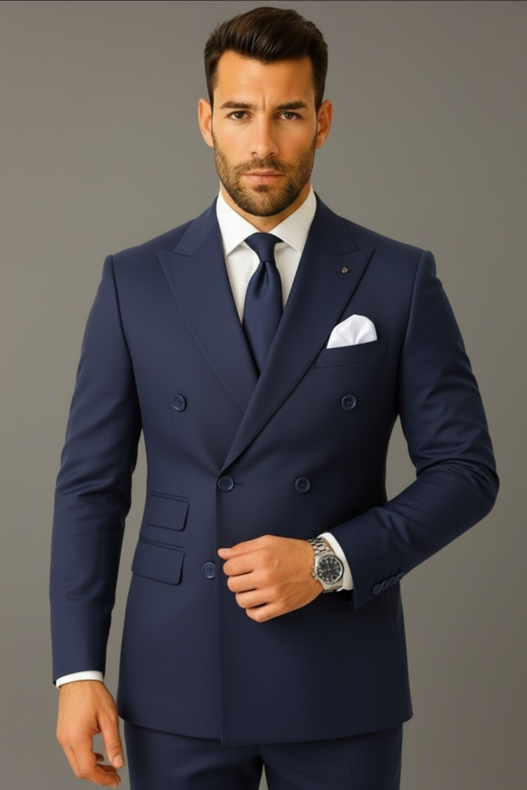 Men’s Double-Breasted Navy Blue Suit