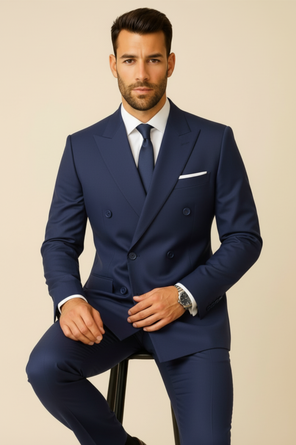 Men’s Double-Breasted Navy Blue Suit