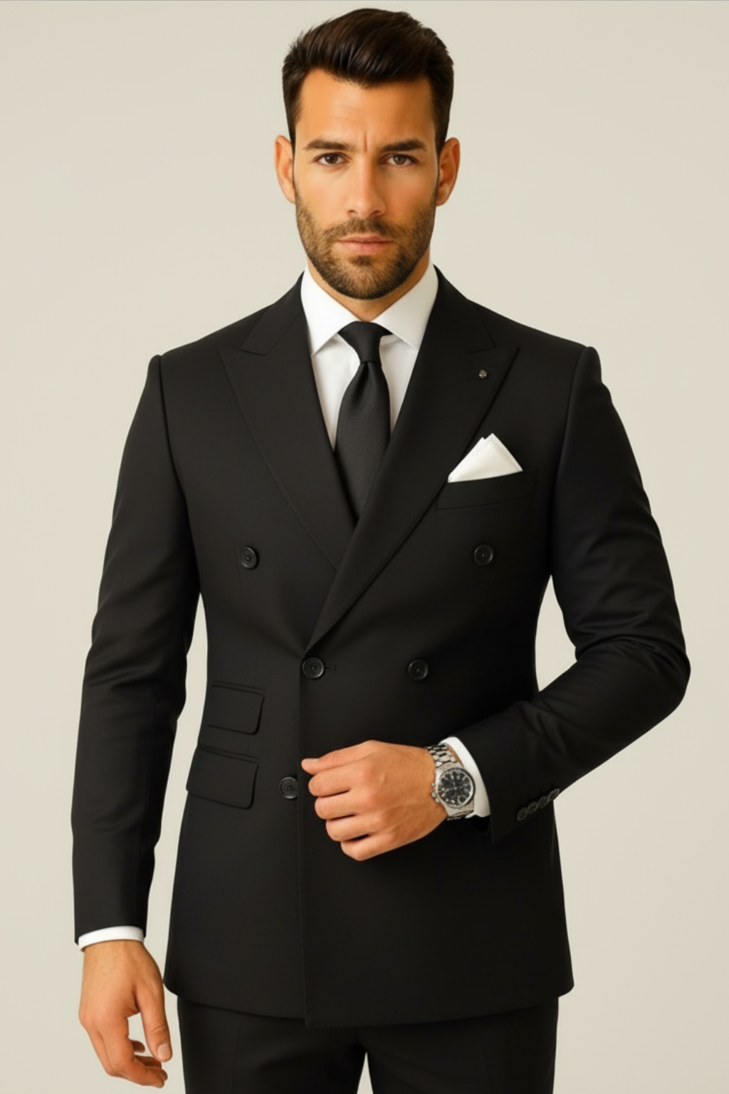 Men’s Premium Double-Breasted Black Suit – Wedding, Reception & Groomsmen Fashion