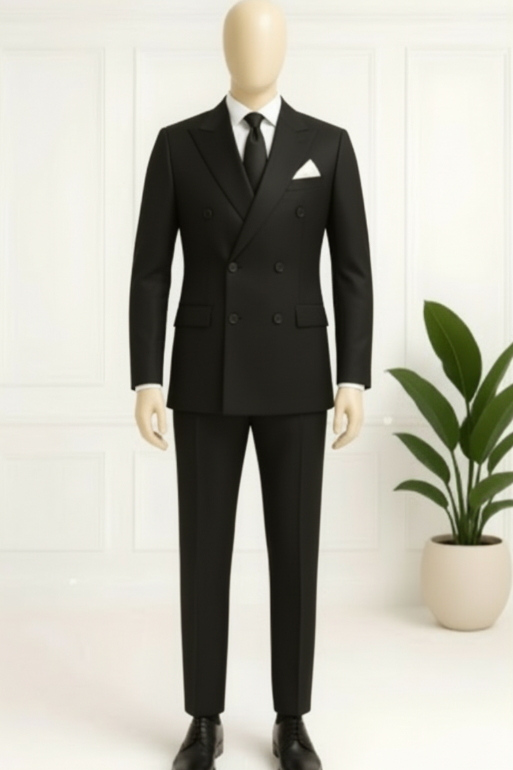 Men’s Premium Double-Breasted Black Suit – Wedding, Reception & Groomsmen Fashion