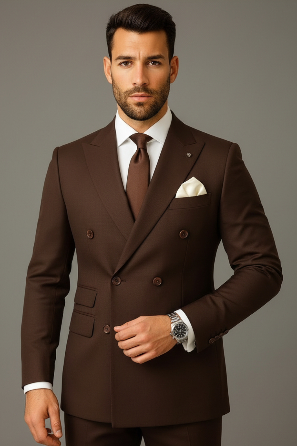 Men’s Double-Breasted Chocolate Brown Suit
