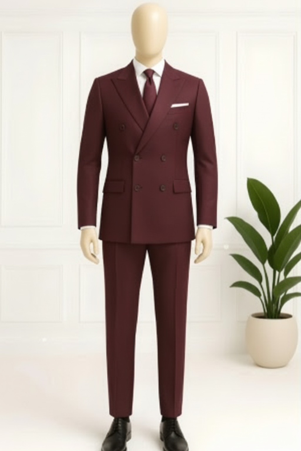 Men’s Premium Double-Breasted Wine Suit – Wedding, Reception & Groomsmen Fashion