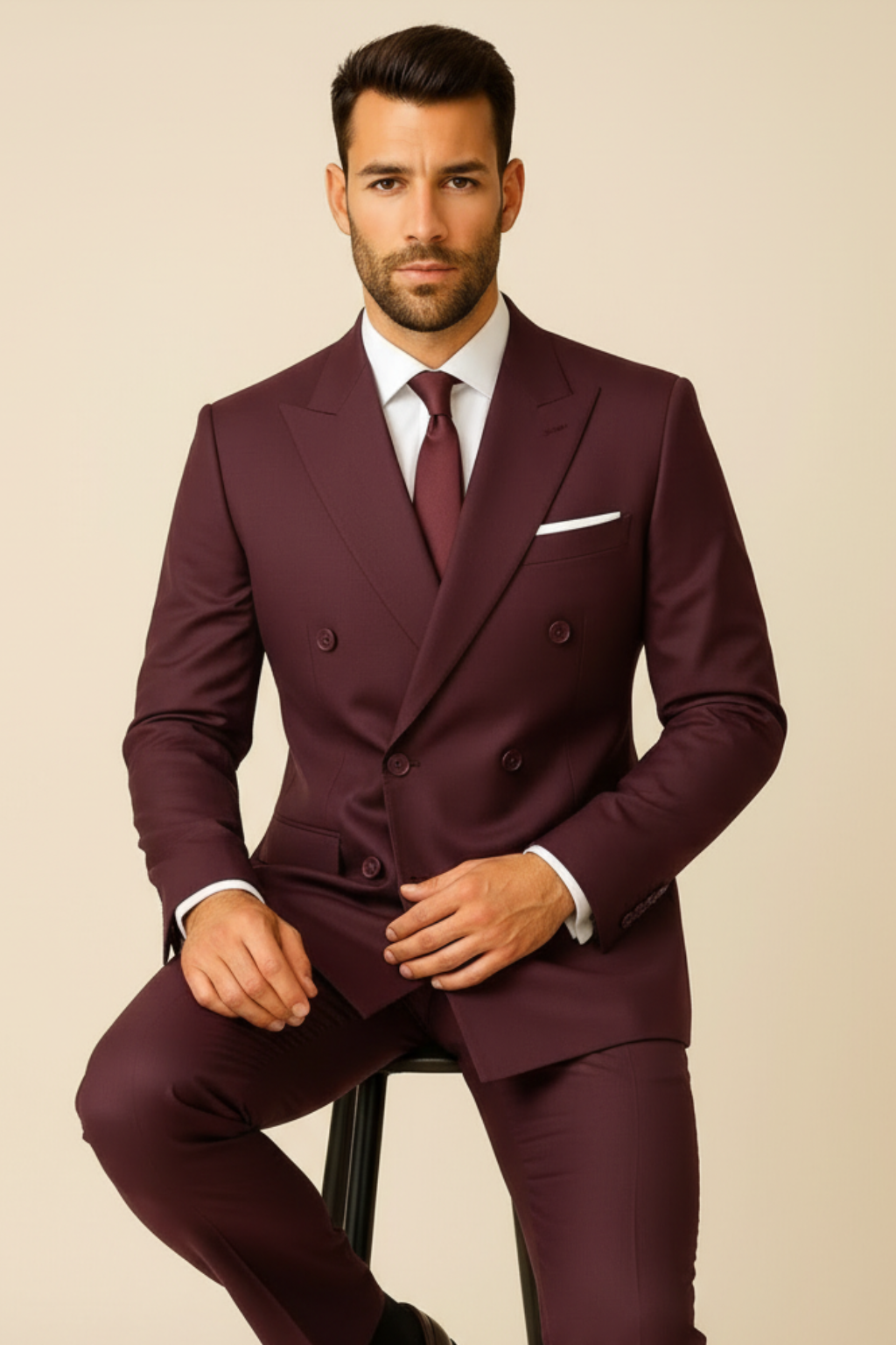 Men’s Double-Breasted Wine Suit