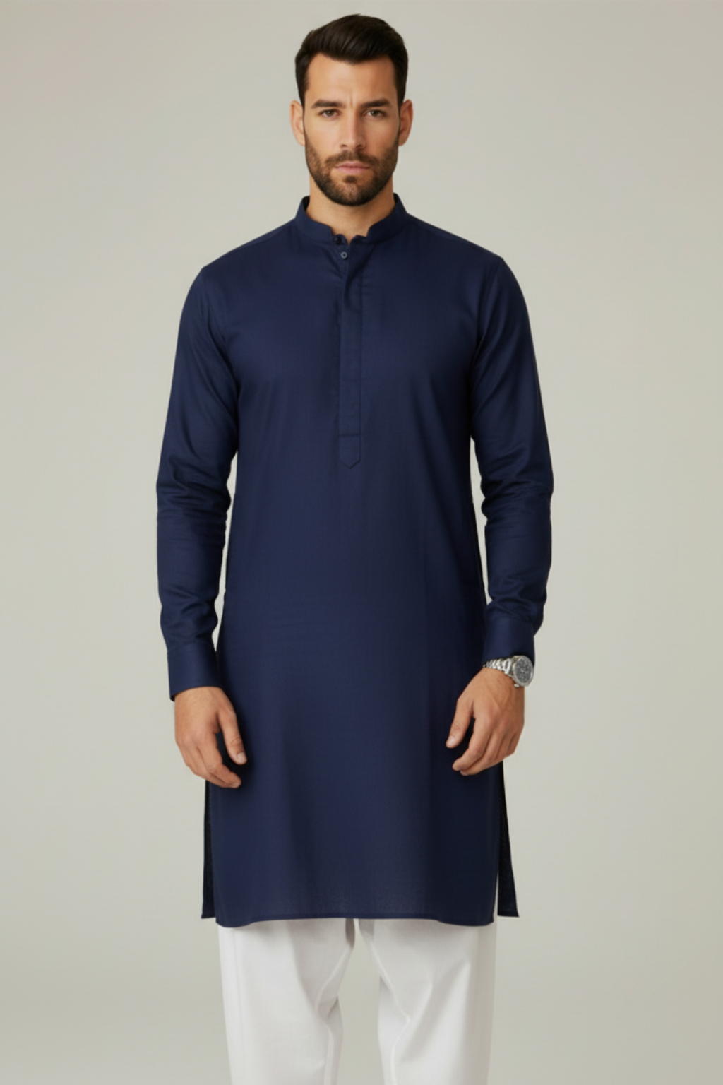 Men’s Premium Navy Blue Kurta – Wedding, Reception & Groomsmen Fashion