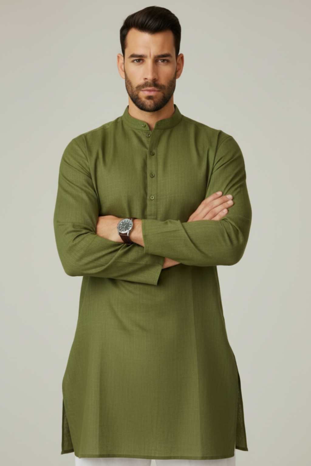 Men’s Premium Olive Green Kurta – Wedding, Reception & Groomsmen Fashion