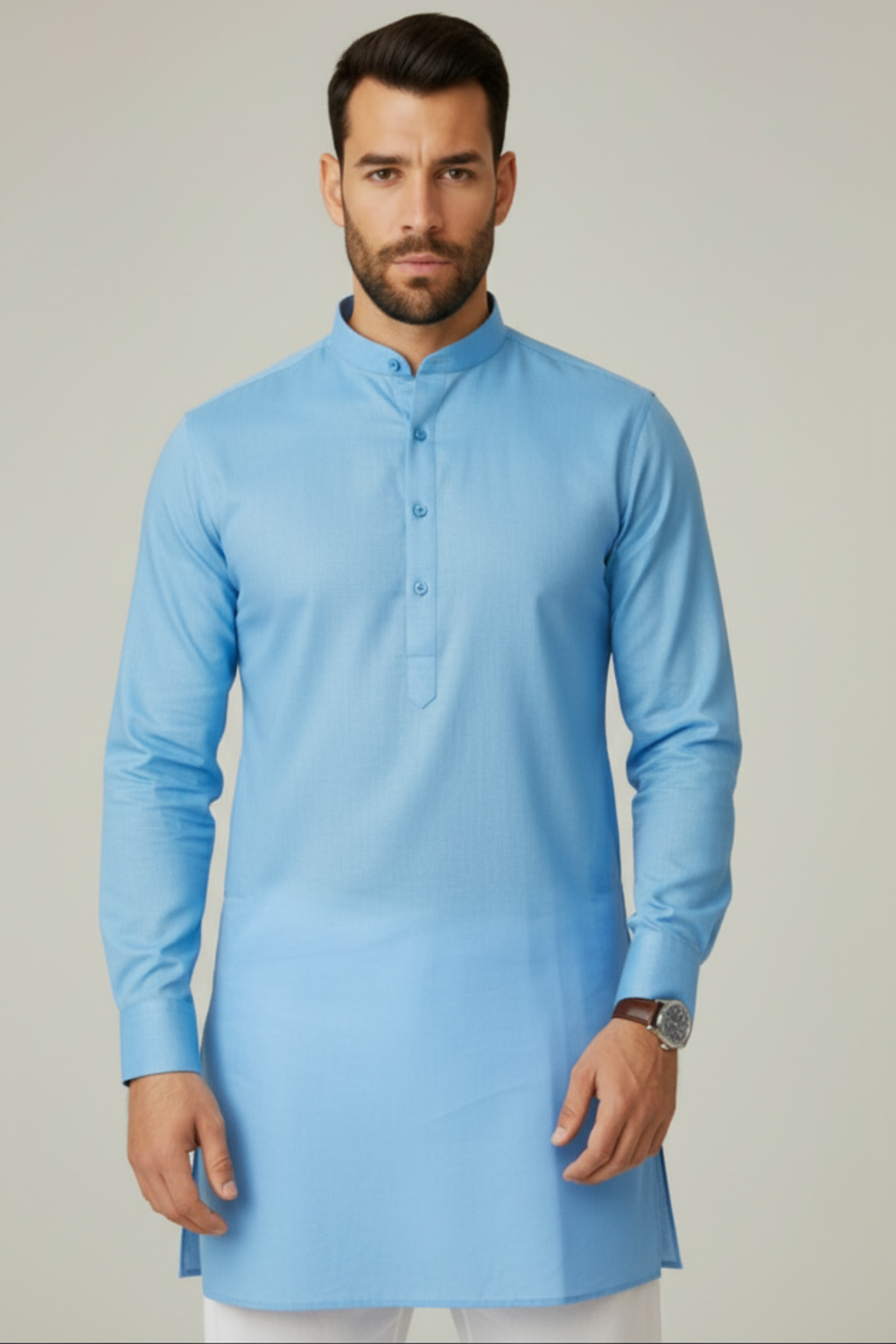 Men’s Premium Sky Blue Kurta – Wedding, Reception & Groomsmen Fashion