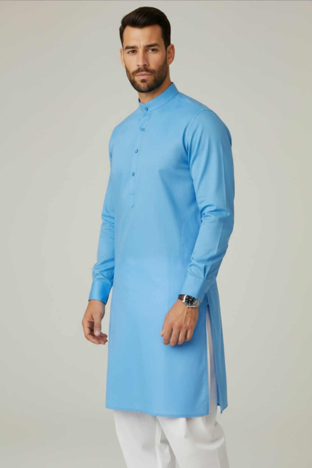 Men’s Premium Sky Blue Kurta – Wedding, Reception & Groomsmen Fashion