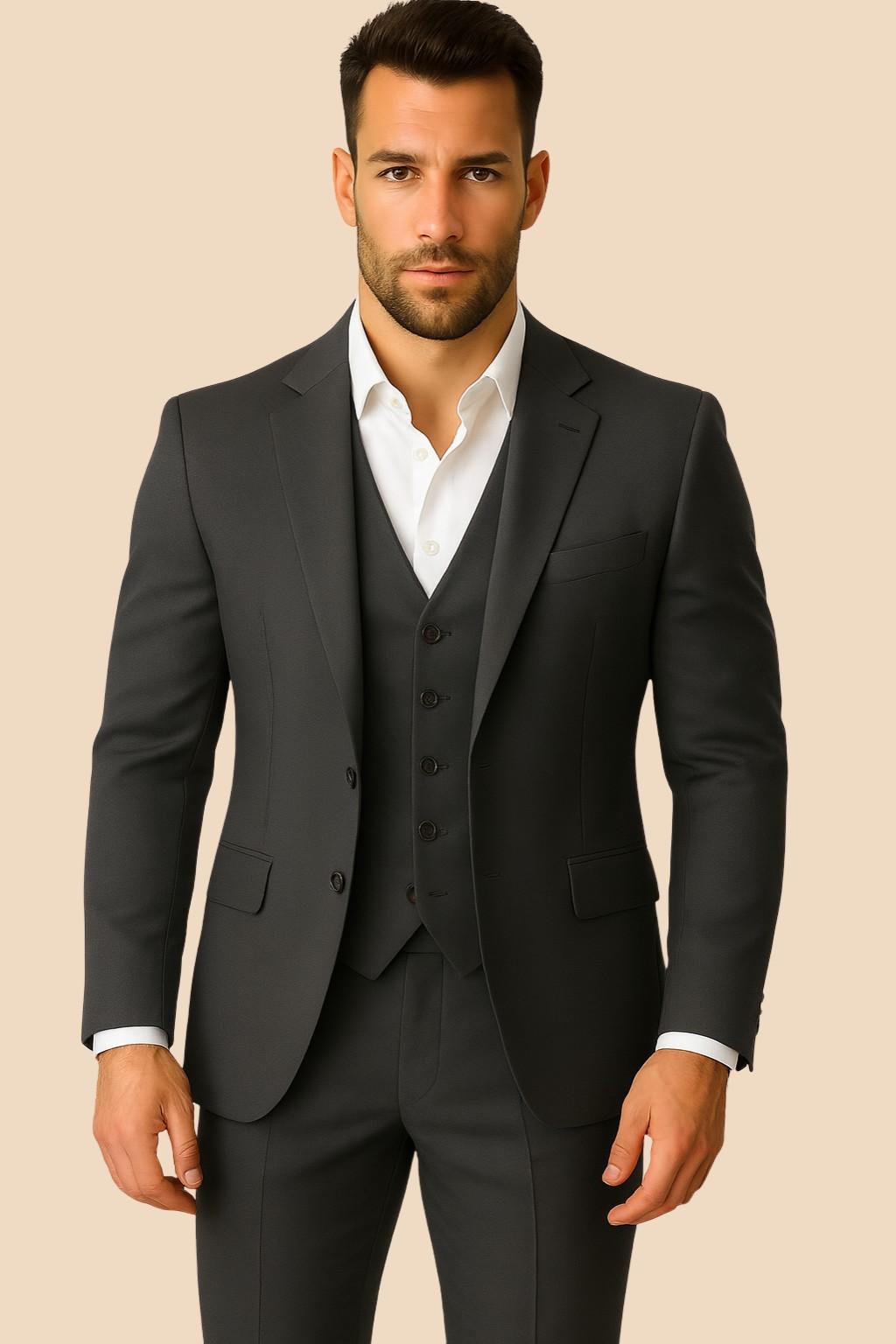 Men’s Charcoal Grey Italian Terry Wool Suit – Premium Formal Fashion Wear
