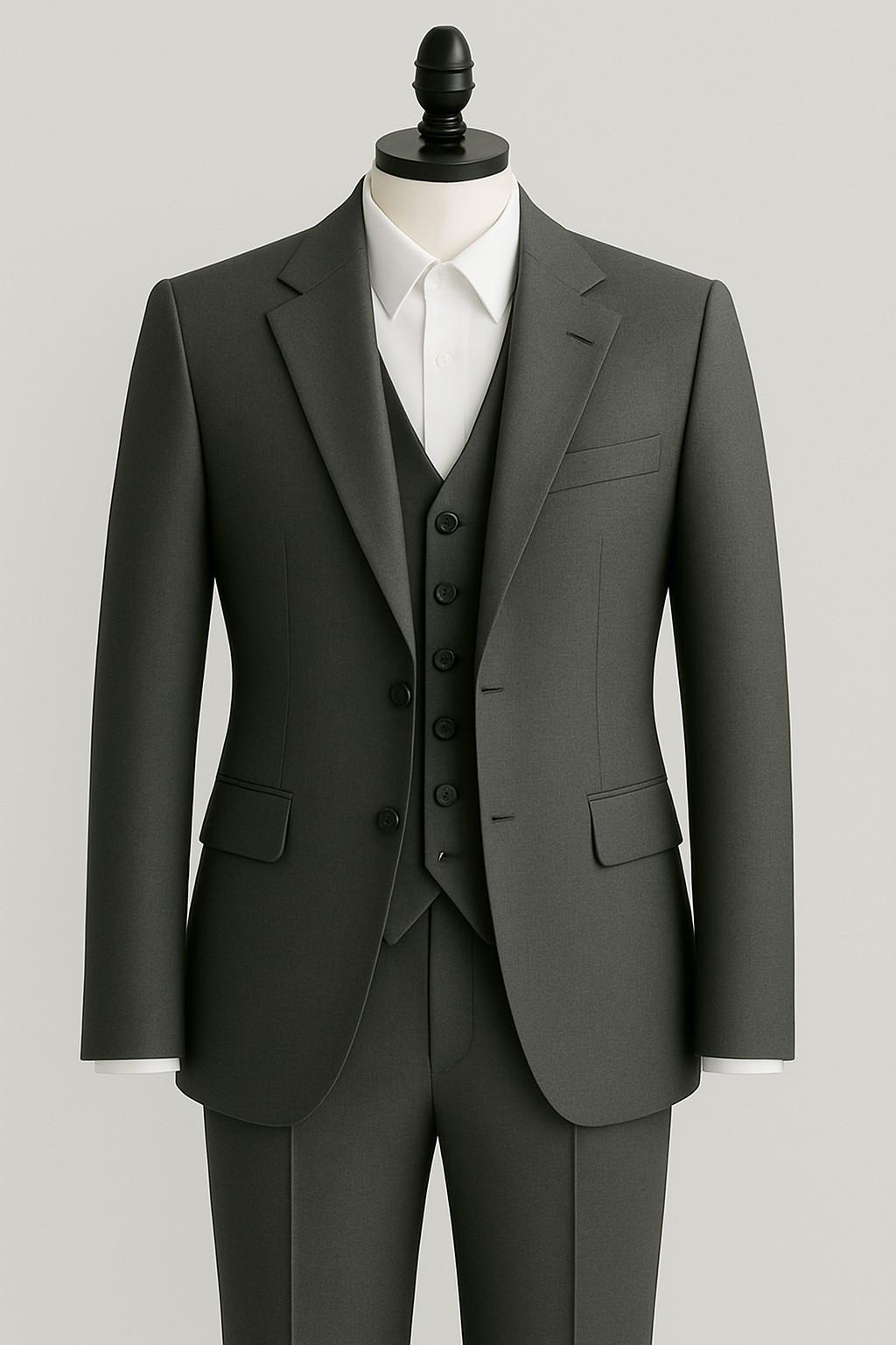 Men’s Charcoal Grey Italian Terry Wool Suit – Premium Formal Fashion Wear