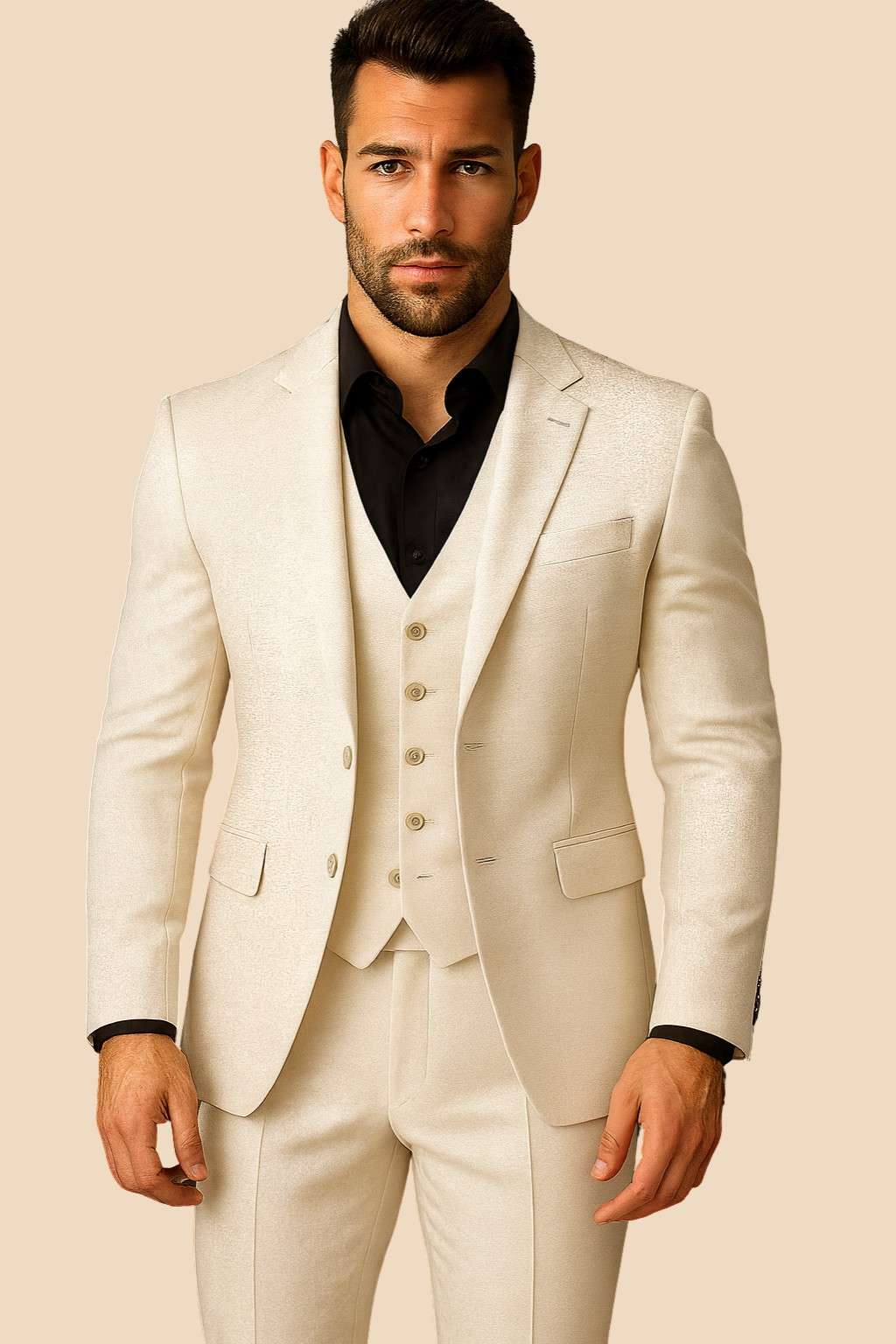 Men’s Off-White Italian Terry Rayon 3-Piece Suit – Premium Classic Formal Wear