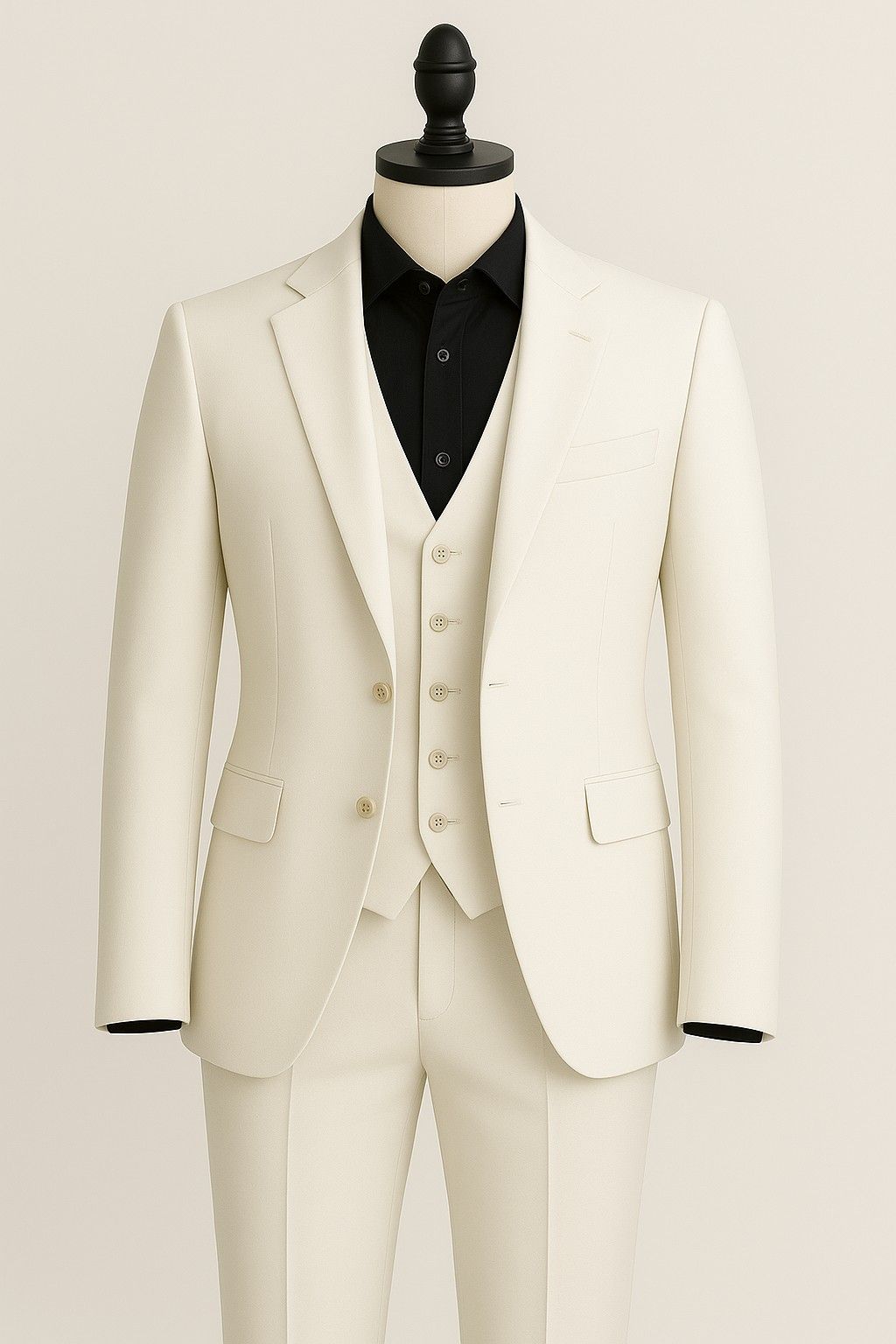 Men’s Off-White Italian Terry Rayon 3-Piece Suit – Premium Classic Formal Wear