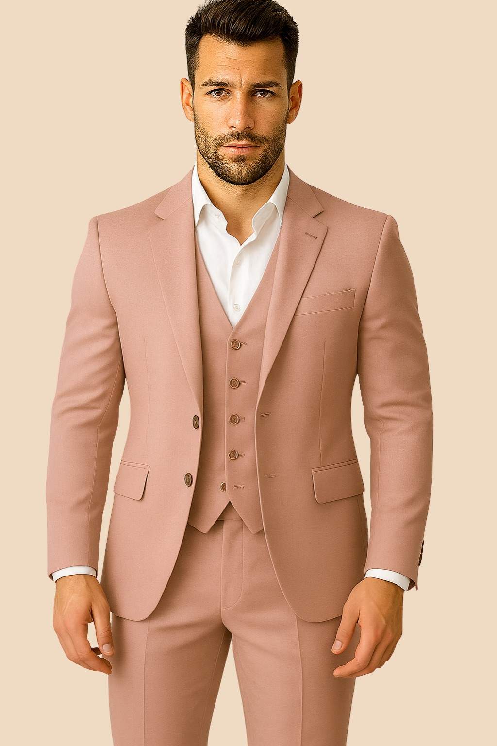 Men’s Dusty Rose Italian Terry Wool Suit – Premium Classic Formal Wear