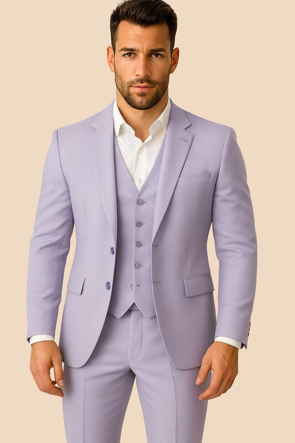 Men’s Lavender Sequins Embroidered Tuxedo 3-Piece Suit – Premium Formal Wear