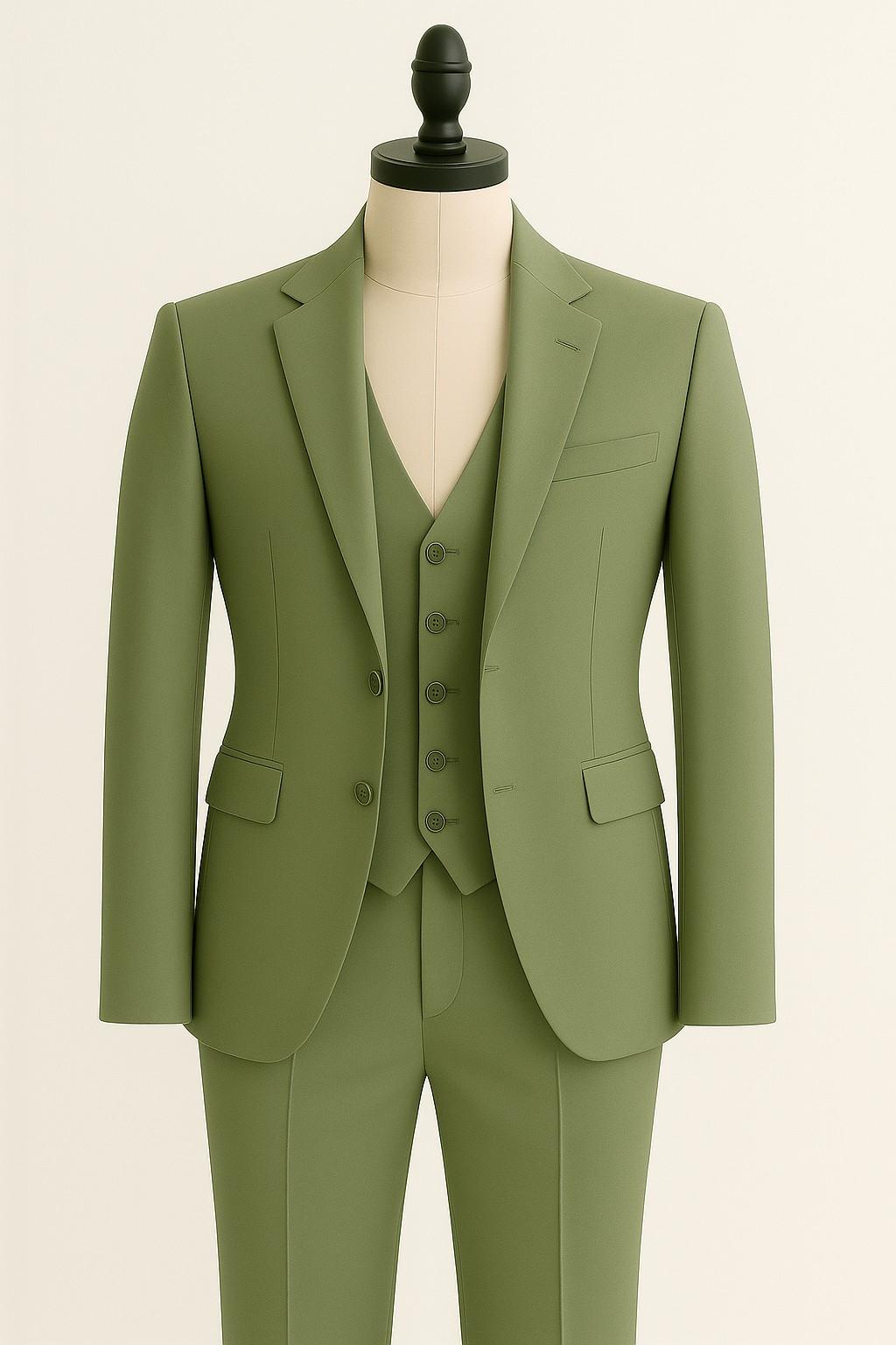 Men’s Sage Green Tuxedo 3-Piece Suit – Premium Wedding & Formal Wear