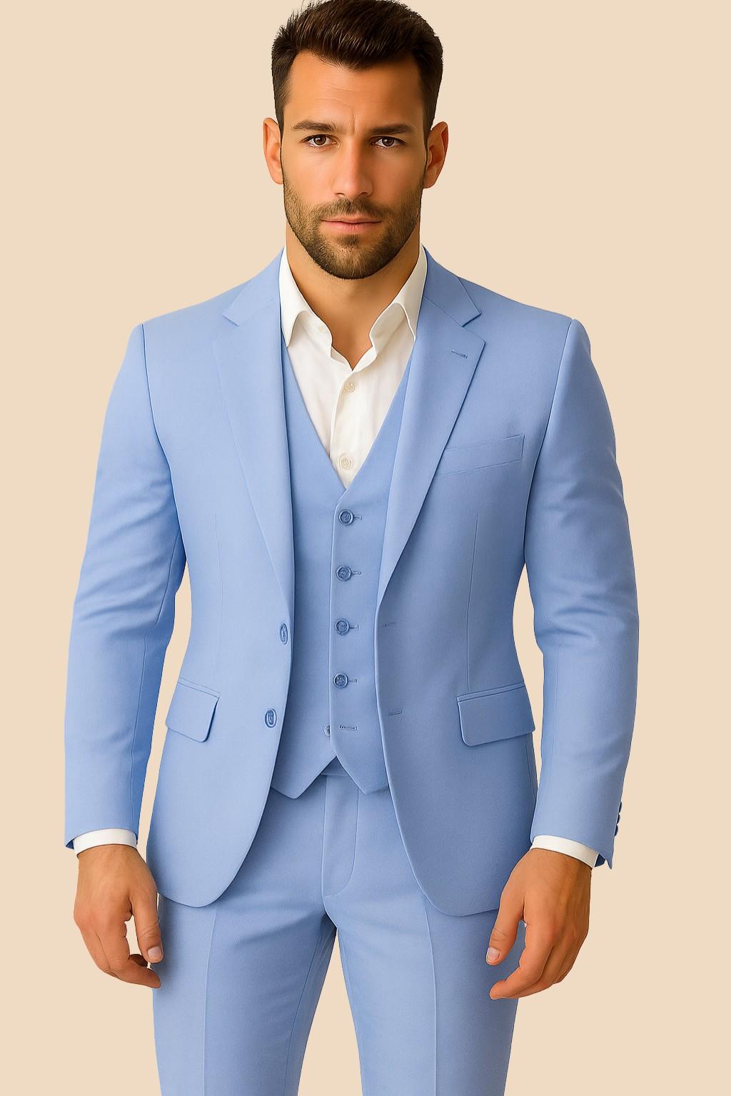 light sky blue three piece suit