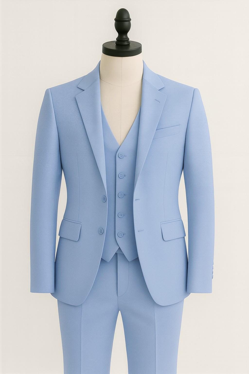Men’s Light Sky Blue Tuxedo 3-Piece Suit – Premium Wedding & Formal Wear
