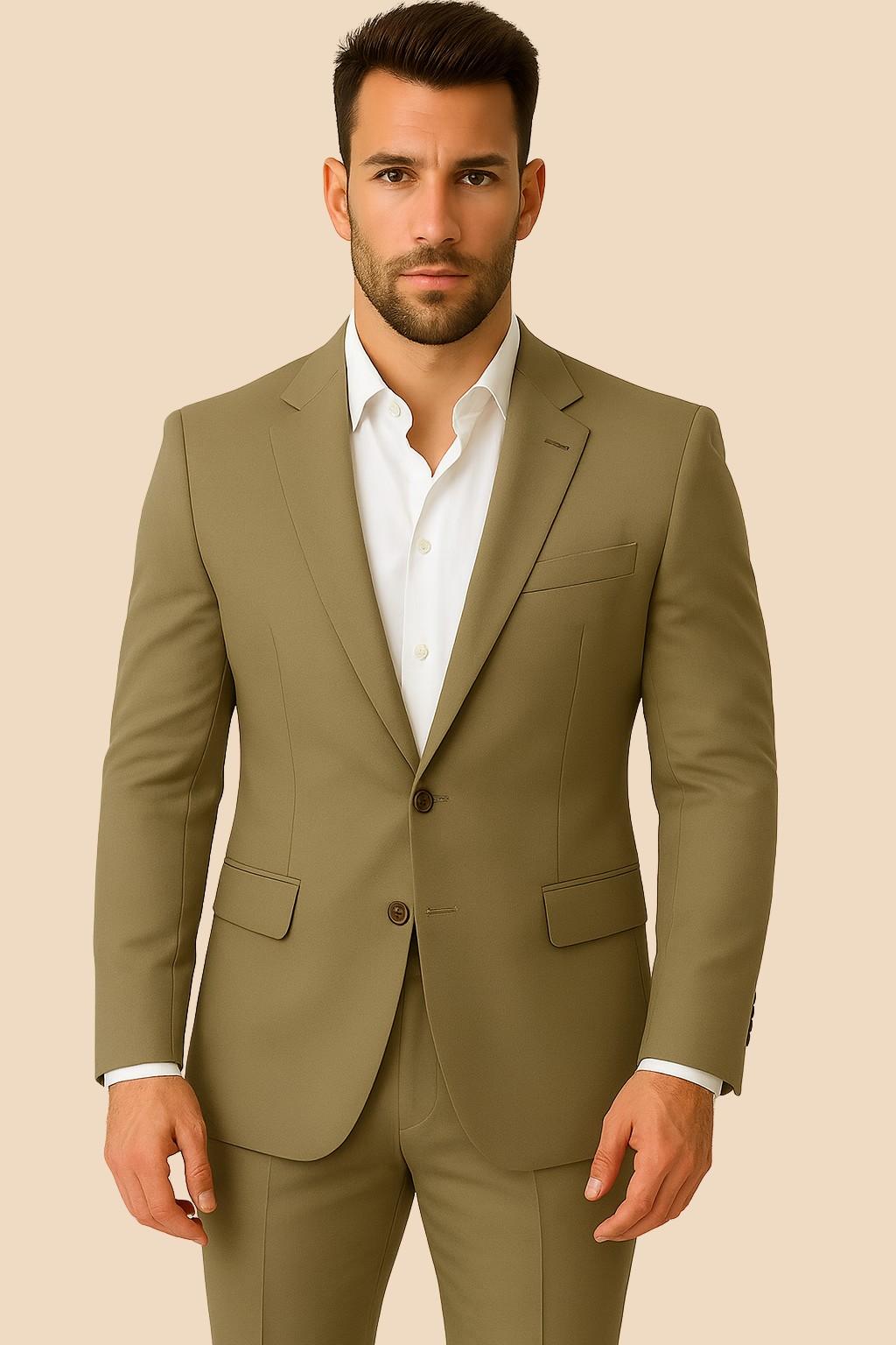 Men’s Khaki Italian Terry Tuxedo 2-Piece Suit – Premium Wedding & Formal Wear