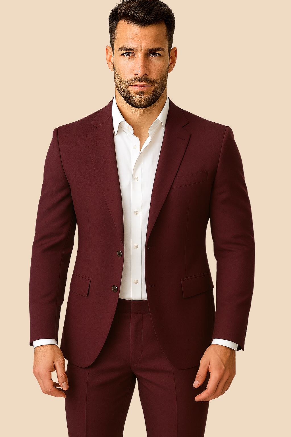 Men’s Wine Italian Terry Tuxedo 2-Piece Suit – Premium Wedding & Formal Wear