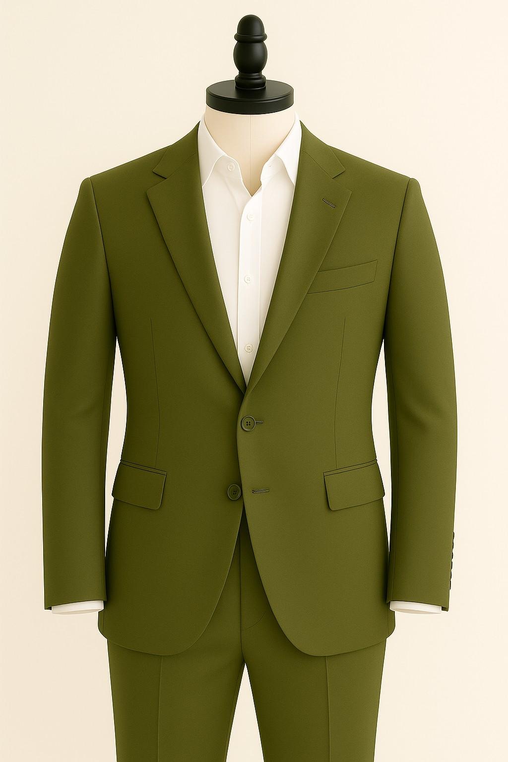 Men’s Olive Green Italian Terry Tuxedo 2-Piece Suit – Premium Wedding & Formal Wear