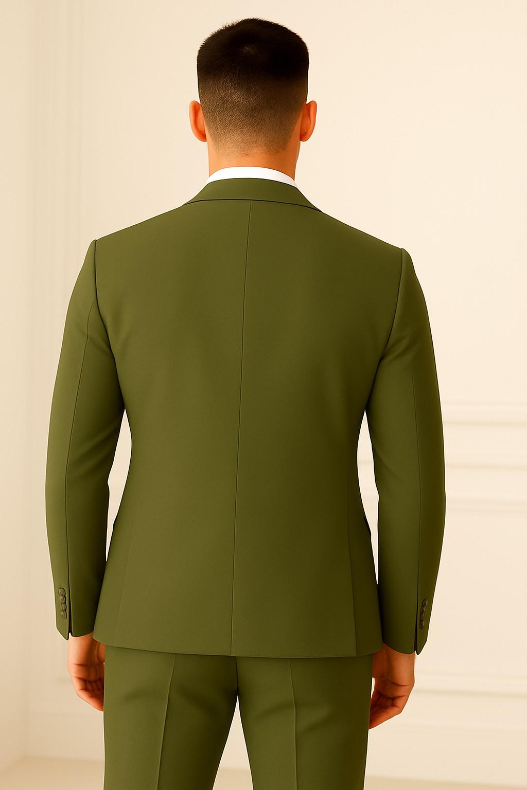 olive green two piece suit