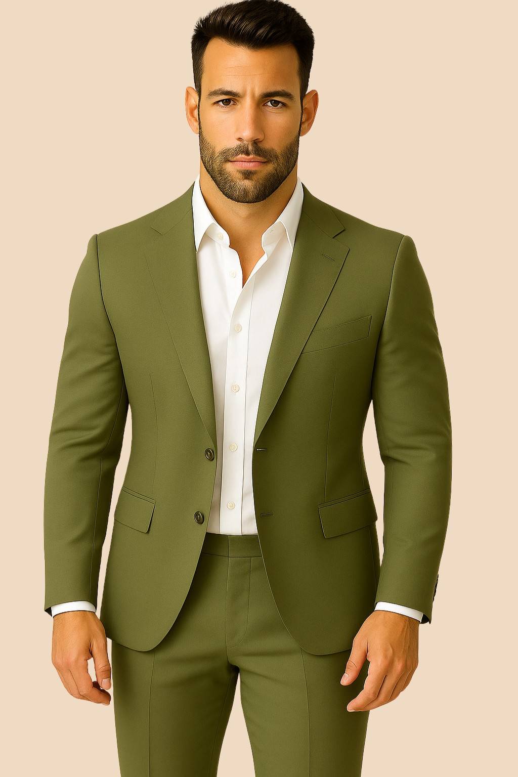 Men’s Olive Green Italian Terry Tuxedo 2-Piece Suit – Premium Wedding & Formal Wear