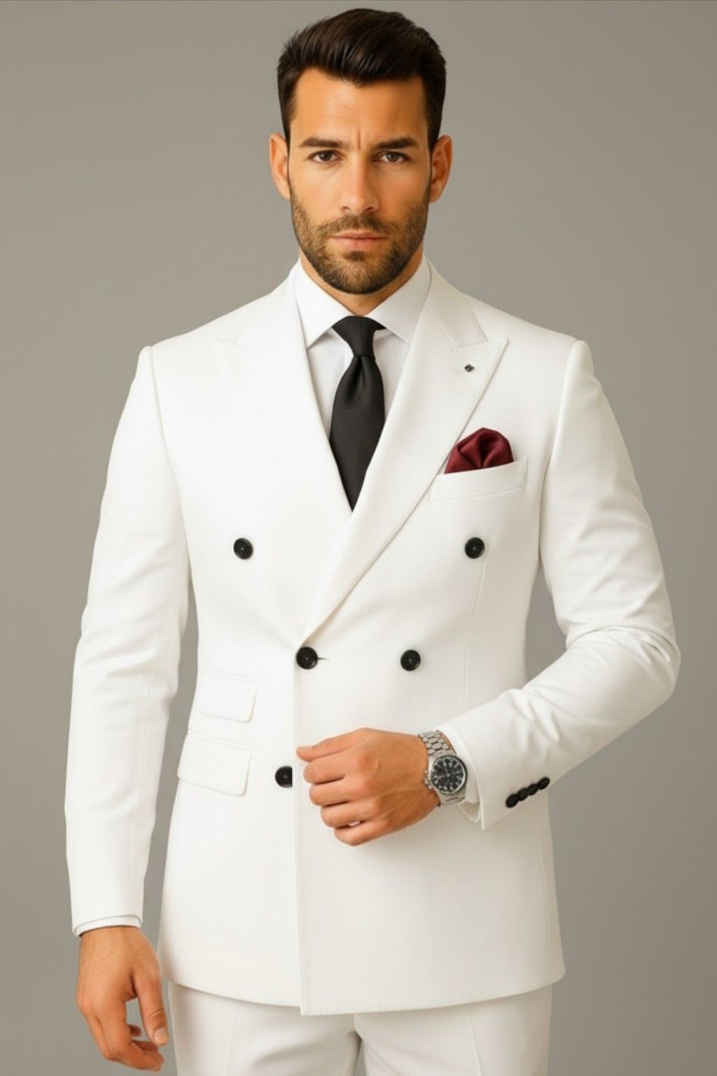 Men’s Double-Breasted White Suit