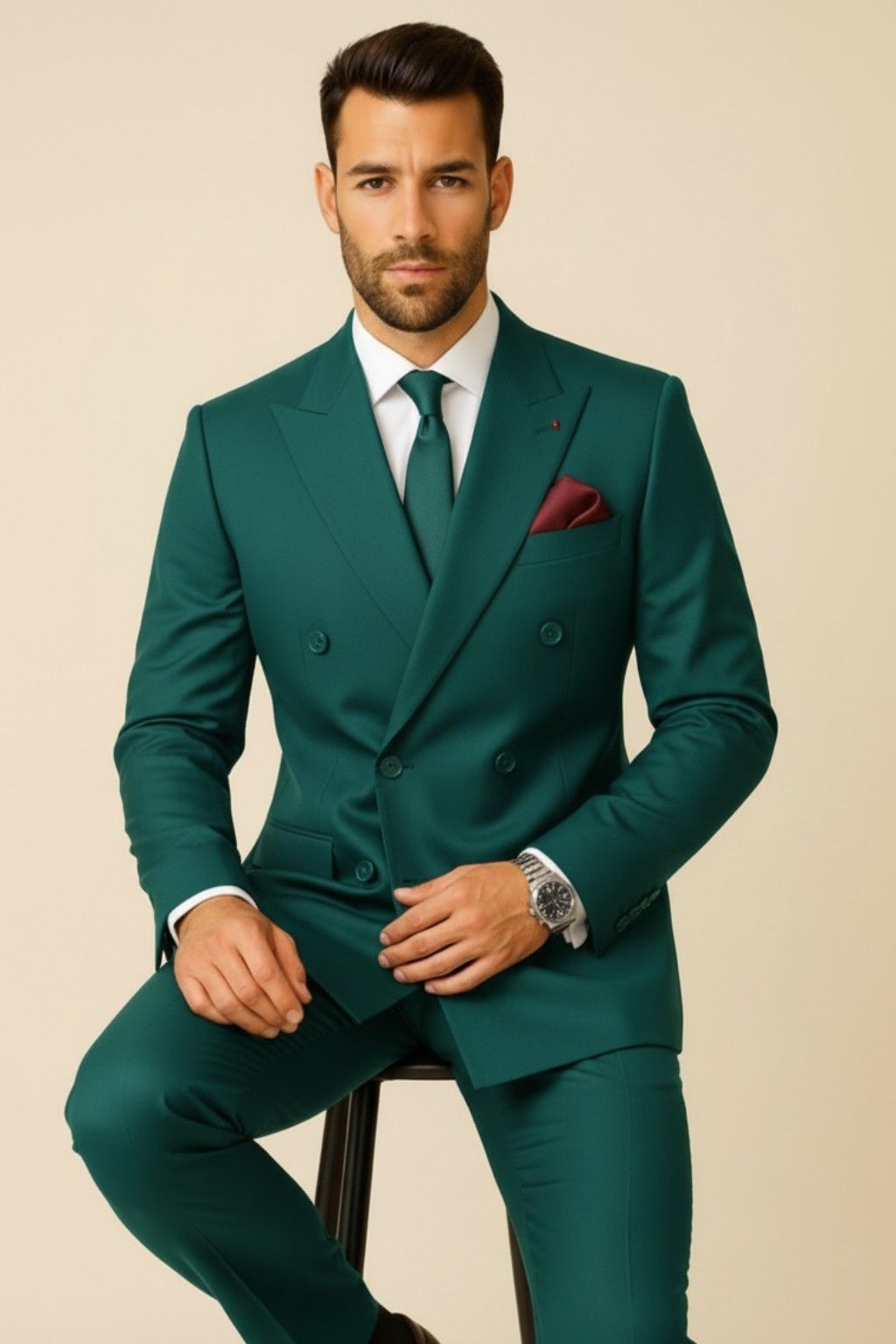 Men’s Luxury Dark Green Double-Breasted Suit – Perfect for Weddings, Receptions & Groom Style