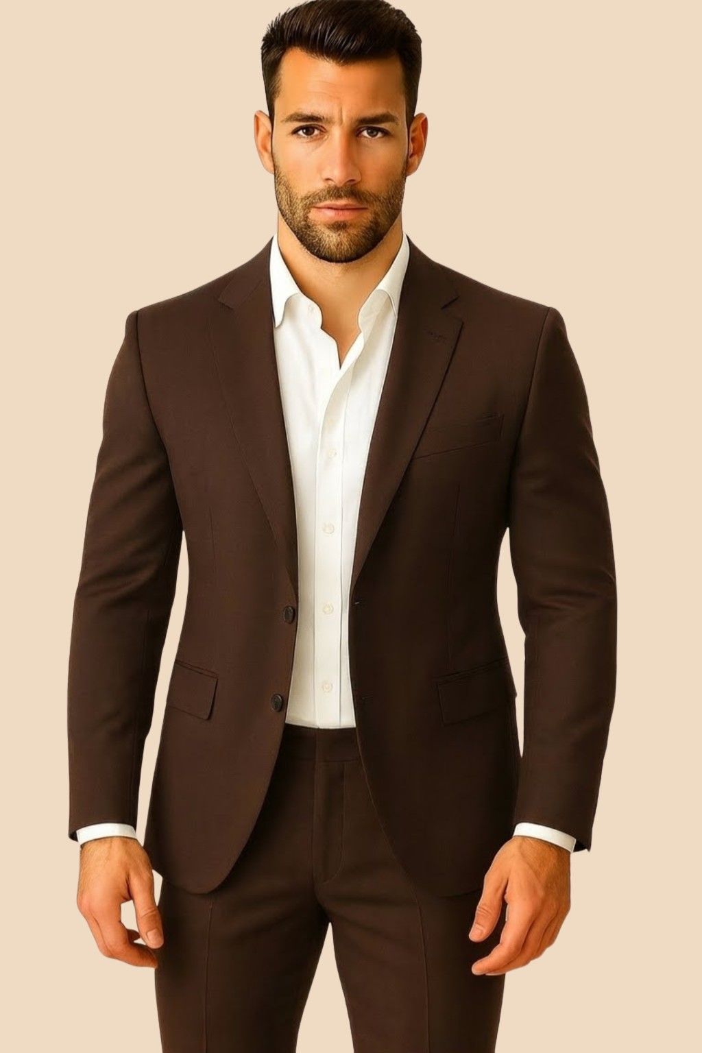 Men’s Chocolate Brown Italian Terry Tuxedo 2-Piece Suit – Premium Wedding & Formal Wear