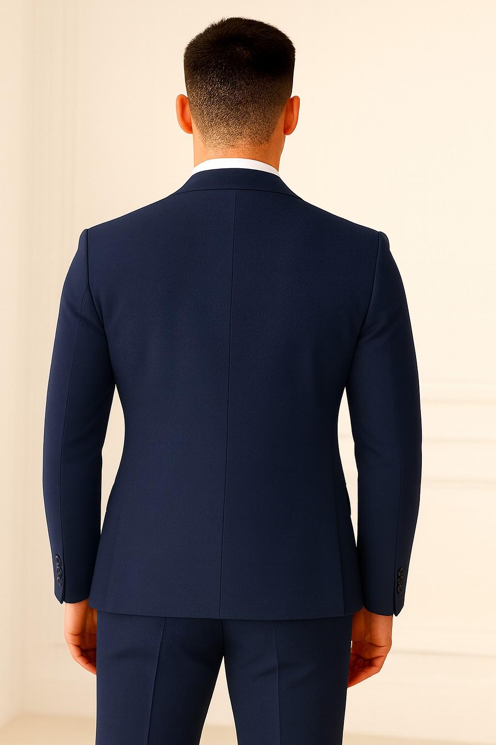 Men’s Navy Blue Italian Terry Tuxedo 2-Piece Suit – Premium Wedding & Formal Wear