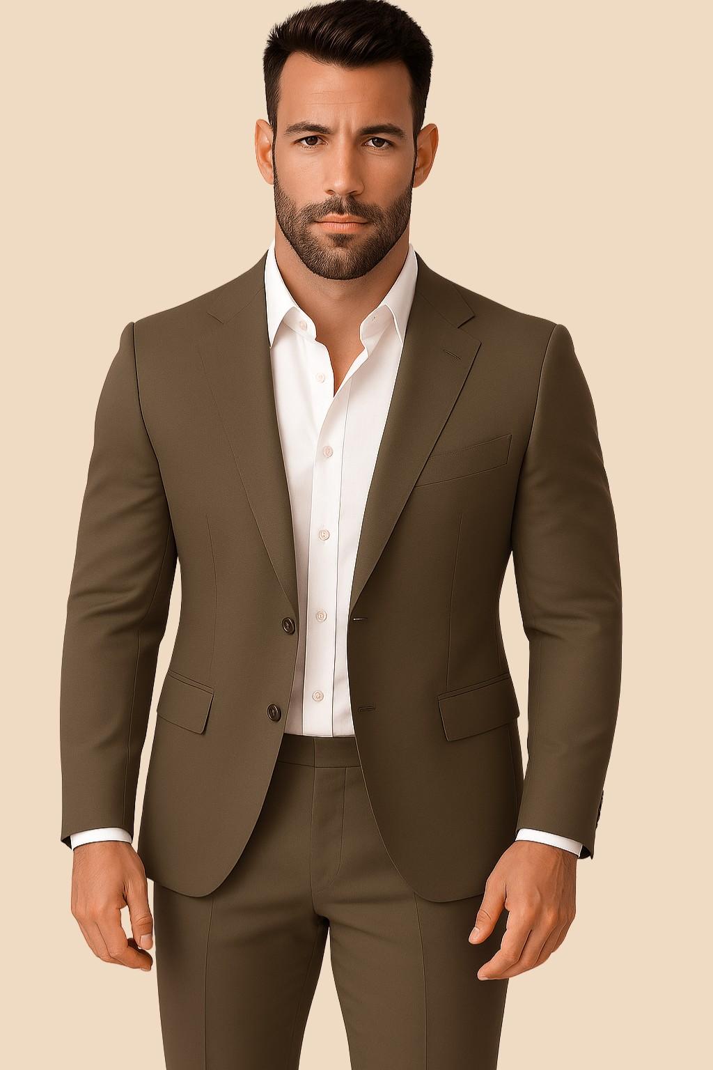 Men’s Coffee Brown Italian Terry Tuxedo 2-Piece Suit – Premium Wedding & Formal Wear