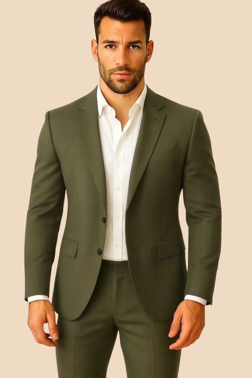 Men’s Earthy Green Italian Terry Tuxedo 2-Piece Suit – Premium Wedding & Formal Wear