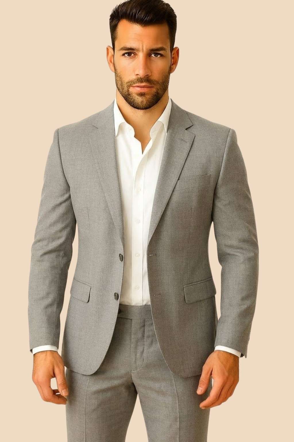 Men’s Light Grey Italian Terry Tuxedo 2-Piece Suit – Premium Wedding & Formal Wear