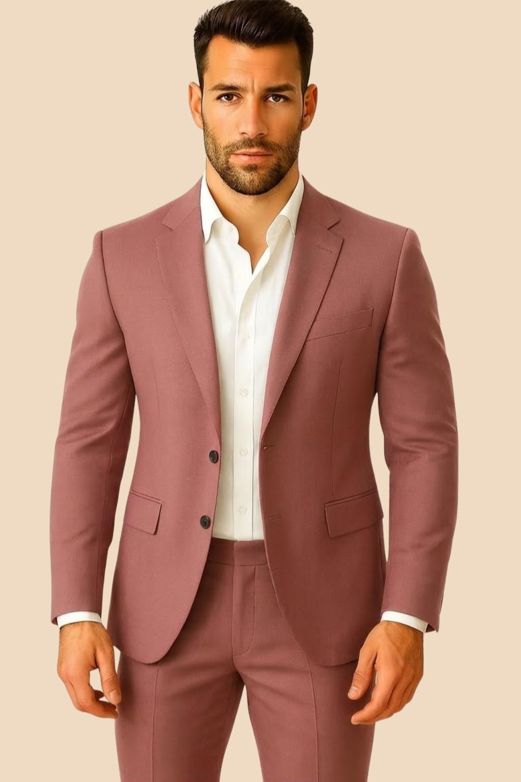 Men’s Dusty Rose Italian Terry Tuxedo 2-Piece Suit – Premium Wedding & Formal Wear