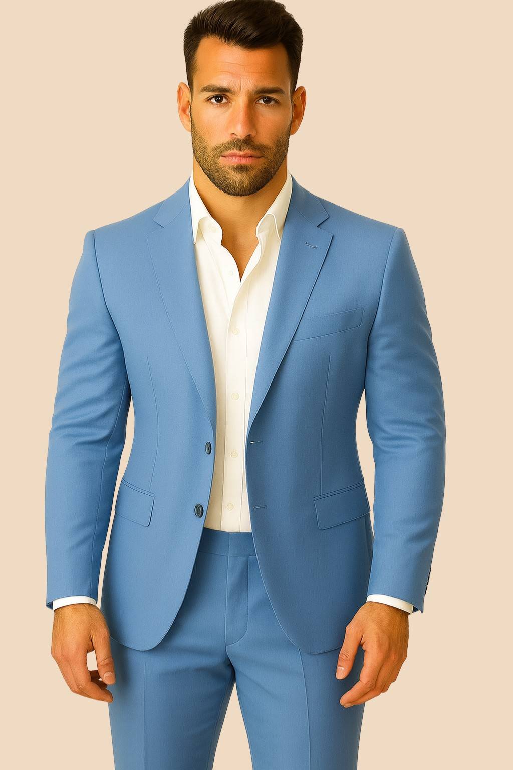 Men’s Sky Blue Italian Terry Tuxedo 2-Piece Suit – Premium Wedding & Formal Wear