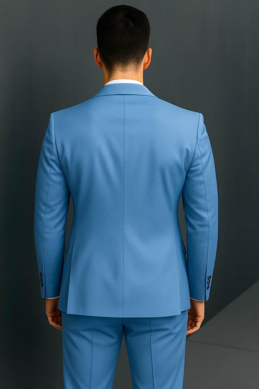 Men’s Sky Blue Italian Terry Tuxedo 2-Piece Suit – Premium Wedding & Formal Wear