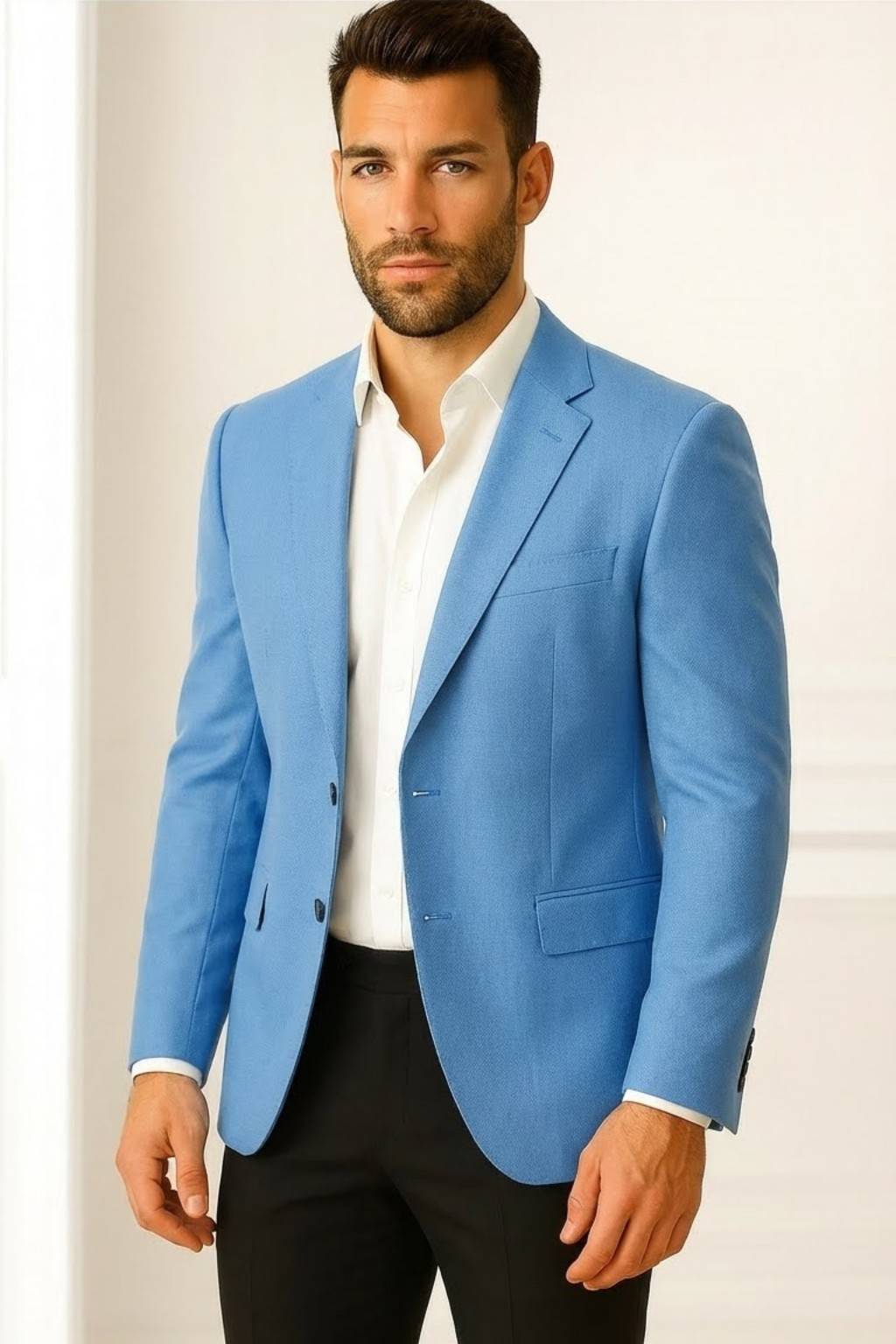 Men’s Premium Sky Blue Italian Terry Blazer – Wedding, Reception & Formal Wear