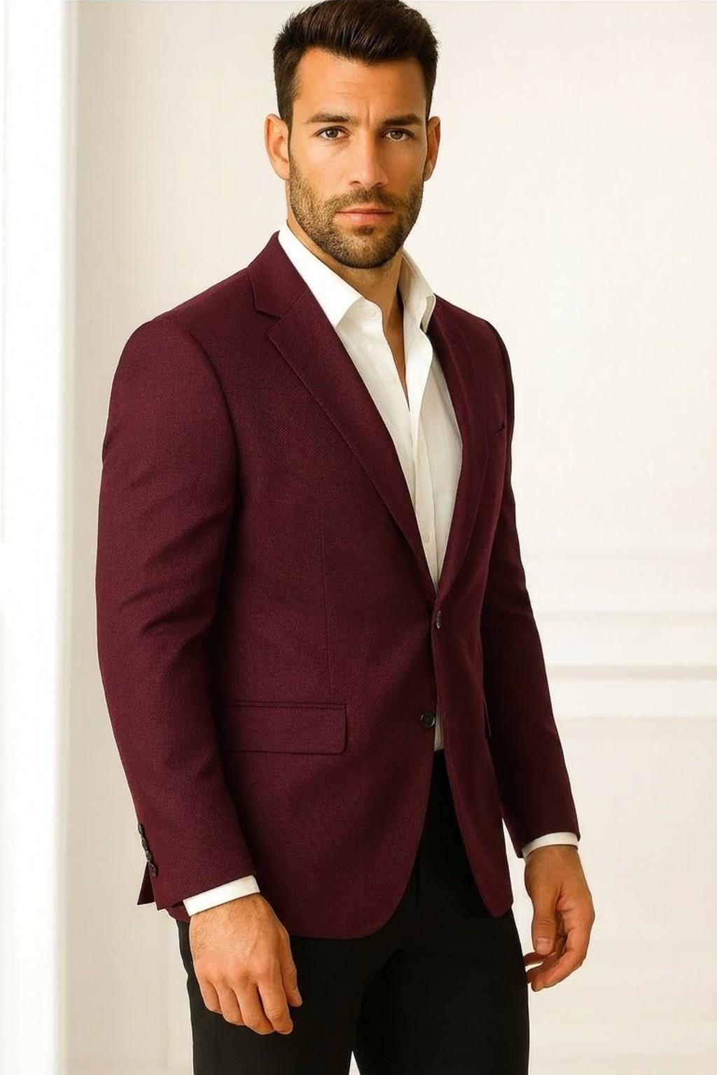 Men’s Premium Wine Italian Terry Blazer – Wedding, Reception & Formal Wear